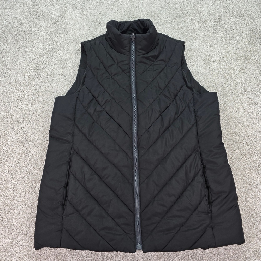 Lands End Outfitters Black Quilted Puffer Vest Womens Small Full Zip Chevron